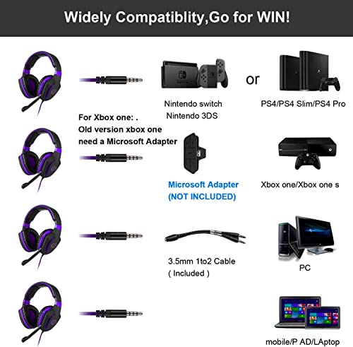 Anivia Computer Over Ear Headphones Wired With Mic Stereo Gaming Headset Noise Isolating Headsets With Volume Control, Bass Surround, Soft Memory Earmuffs For Multi-Platform -Ah28Plus Black Purple #TOP6