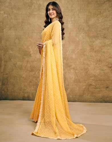 Image of SIRIL Women's Chiffon Bandhani Printed Saree With Unstitched Blouse Piece
