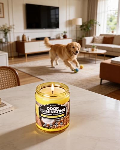 Image of AOOVOO Coconut Pineapple Odor Eliminating Highly Fragranced Candle - Eliminates 95% of Pet, Smoke, Food, and Other Smells Quickly, Air Freshing Soy Candle, 9 oz Up to 50 Hours Burn time