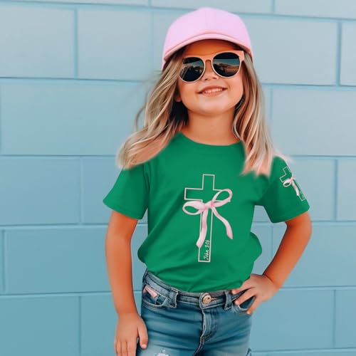 Image of Girls Cute Christian Shirts Kids Pink Bow Shirt Jesus God Faith Tshirts Aesthetic Cross Bible Verse Graphic Tee Tops