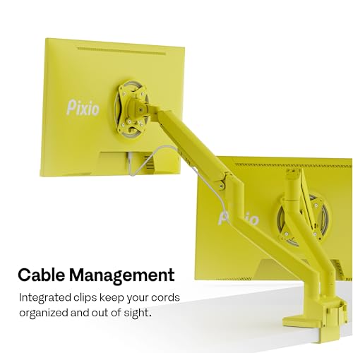 Image of Pixio PS1D Wave Yellow Dual Monitor Arm Stand Desk Mount - Fits up to 32 inches Monitors and up to 19.8lbs. VESA Compatibility and Integrated Cable Management