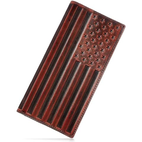 Pefiam Long Leather Wallet for Men, Checkbook Wallet for Men Bifold, Large Wallet for Men Rodeo, Mens Western Cowboy Wallet, Gift for Men (American Flag,Brown) Cover