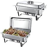 TLOG 8 Qt Stainless Steel Chafing Dish Buffet Set 2-Pack, Chafers and Buffet Warmers, Complete Chafe