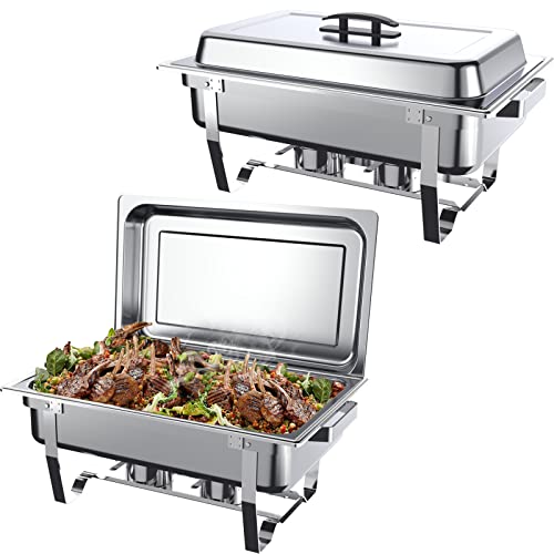 Tlog 8 Qt Stainless Steel Chafing Dish Buffet Set 2-Pack, Chafers And Buffet Warmers, Complete Chafer Set W/Water Pan, Food Pan, Fuel Holders, And Lid For Parties/Dinners/Catering/Weddings #TOP6