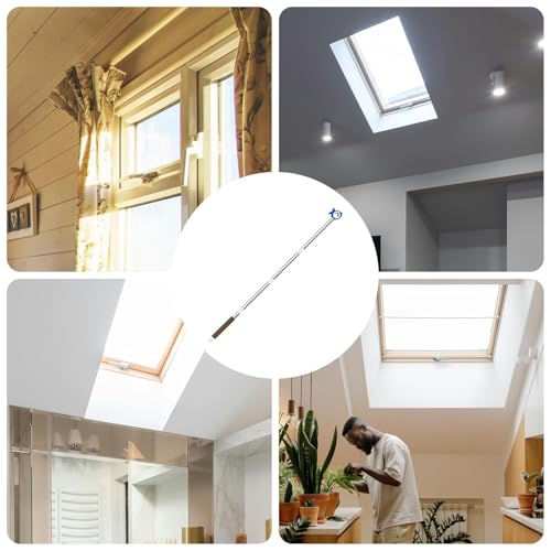 Fenstergriff Verlängerung mit Stockhaken für Dachfenster - Fensteröffner mit Dachhaken, 110cm Edelstahl Fensterstange, Stange mit Haken für Dachfenster Rollos und Window Blinds, für VELUX Dachfenster