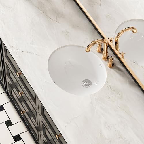 SmartSylva Undermount Bathroom Sink Oval, 14.75” x 11.5” (Interior Size) Oval Porcelain Ceramic Undermount Bathroom Vanity Vessel Sink with Overflow, White by SmartSylva - Used condition - Image 4