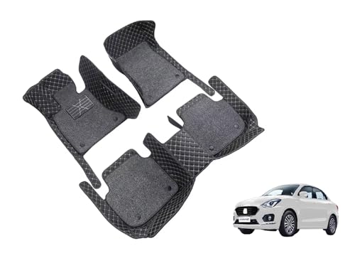 Image of Auto Hub 7D Car Floor Mats Compatible with Maruti Dzire (Model- 2017-2023), Leatherette, 100% Waterproof & Washable, Dzire Car 7D Floor Mat, Black