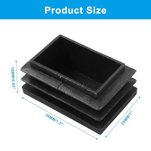 Image of Hitefu 12PCS 1.5 x 1 Inch Rectangle End Caps, Black Rectangle Plastic Plugs Tubing End Caps Furniture Foot Table Chair Legs Tube Inserts Threaded End Blanking Caps Protector