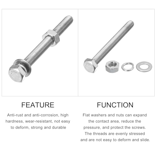 Image of METALLIXITY Hex Head Screws Bolts, Nuts, Flat & Lock Washers Kits (M8-1.25x80mm) 6 Set, Stainless Steel Fully Threaded Machine Screws Bolt Set - for Home Appliance Equipment
