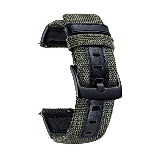 BINLUN Bracelets de montre de rechange Tissu en toile avec bracelet de montre hybride en cuir véritable avec boucle noire en 6 couleurs (Marron Vert Noir Bleu Kaki Rouge) 3 tailles (20/22/24mm)