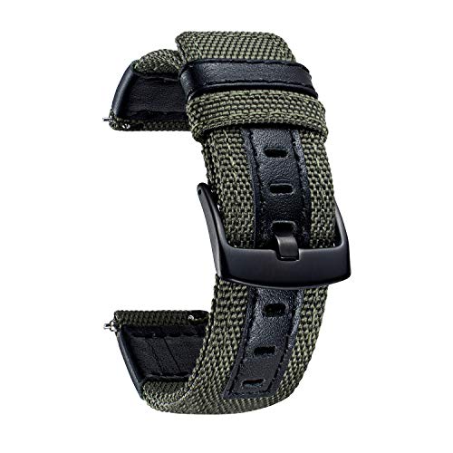 BINLUN Correa Reloj de Lona y Cuero para Hombre Mujer 18mm 20mm 22mm 24mm Tejido Correas para Smartwatch Correa Tela de Recambio Banda Deportivo Liberación Rápida Hebilla Ajustable 7 Colores