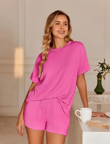 Ekouaer Womens Pajama Sets Short Sleeve Lounge Sets 2 Piece Pjs Tops and Shorts Outfits Matching Loungewear with Pockets3