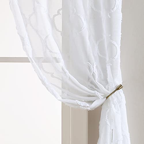Laura Ashley Berwyn Lattice Sheer Curtains With Rod Pocket, Each Panel Measures 38"W X 96"L, White, 2 Panels #TOP4