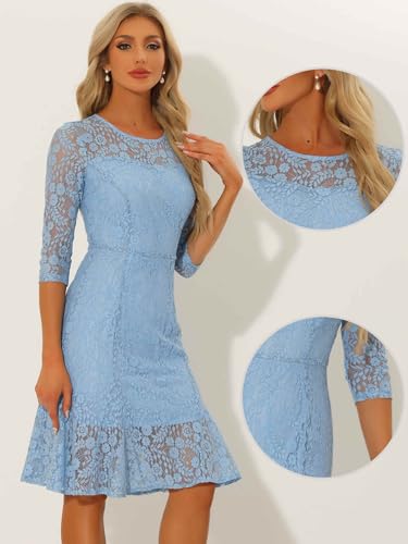 Image of Allegra K Women Elegant Lace Ruffles 3 /4 Sleeves Bodycon Fishtail Dress