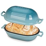 FRRLY Enameled Cast Iron Dutch Oven for Sourdough Bread Baking,9 x 5-4/5 Inch Oval Cast Iron Bread Pan with Lid,Dutch Oven for Homemade Sourdough Baking,2.8QT Meatloaf Pan,Oven Safe