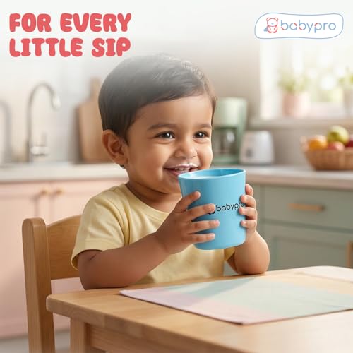 Image of BabyPro Kids Plastic Tumblers, 180 ml, Pack of 3, Multicolour Drinking Cups | Food Grade, BPA Free, Ergonomic Handle, Self-Feeding Cup for Water, Milk