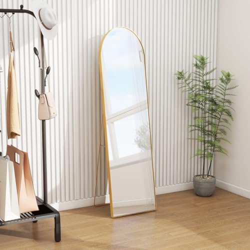 Image of VENETIAN IMAGE Floor & Wall Mount Full-Length Mirror | Arch Top Design | Perfect for Bedroom, Dressing Room, Hallway (Gold, 160x60 cm)
