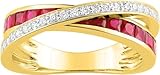Bijouxenvogue Anillo de Oro 18k Rhodiado con Diamante 0.15ct GH SI y Rubí Talla 54