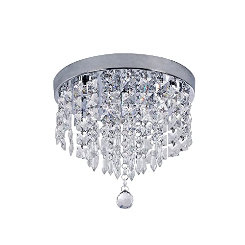 Deckrico Crystal Chandelier Modern Led Ceiling Light 3 Lights Flush Mount Stainless Steel Fixture Beaded Light Shade For Bedroom Dining Room Living Room (Cool White) #TOP3