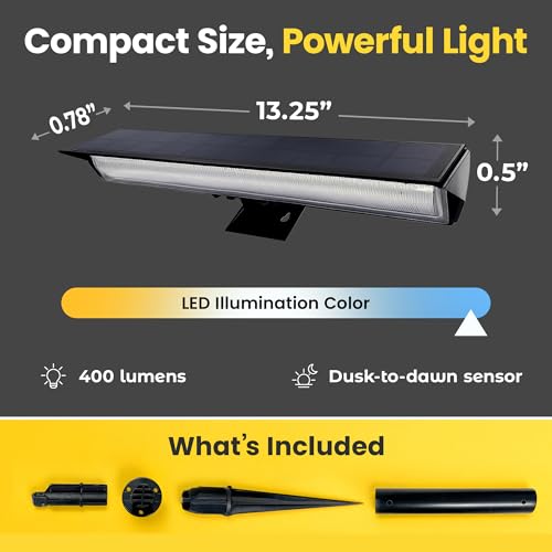 Brighticonic Solar Sign Lights Outdoor Black – LED Solar Sign Light for House Numbers & Real Estate Signs – 13" Cool White Floodlight, IP65 Waterproof, Dusk to Dawn Solar Mailbox Light