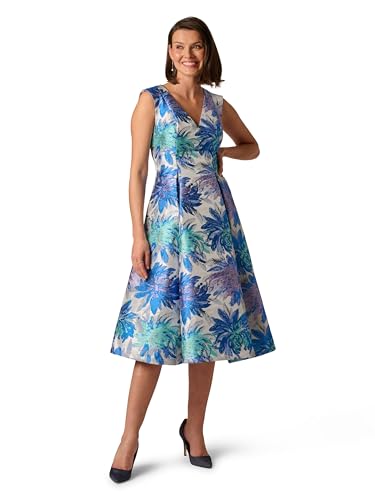 Adrianna Papell Women's Metallic Jacquard Midi Dress, Blue Multi, 14