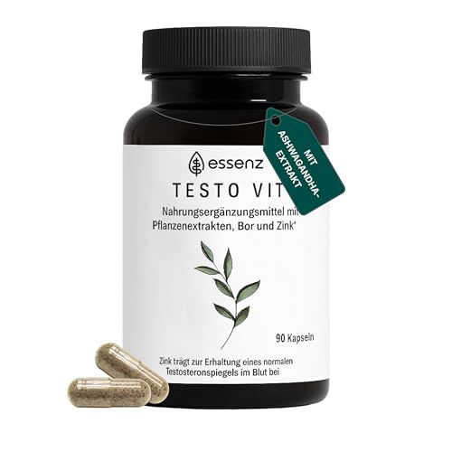 ESSENZ - Testo Vit 90 Kapseln - Natürliche Testo Vit Kapseln mit Ashwagandha- Bockshornkleesamen- & Schwarzes Maca-Extrakt. Zur Förderung des Wohlbefindens