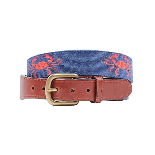 Coral Crab Needlepoint Belt by Smathers & Branson