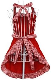 CLL Kitchen Fashion Cute Sweet Cotton Grid Pattern Double Color Working Chefs Cooking Cook Flirty Apron