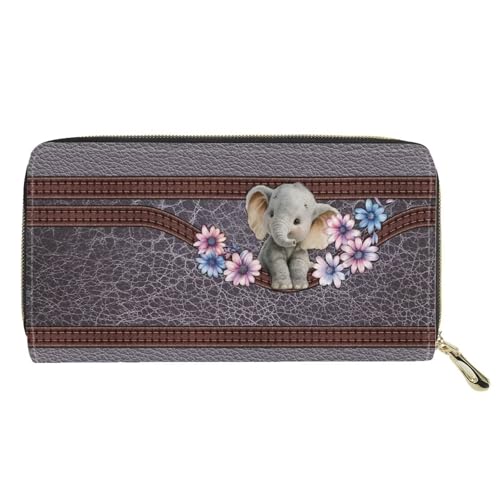 GIFTPUZZ Baby Elephant Wallets Women Ladies Fashion Evening Party Clutch Travel Purse Rfid Blocking PU Leather Zip Around Wallet Birthday Gifts Cute3