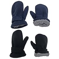 N'Ice Caps Baby Toddler Mittens Kids 2 Pairs Fleece Gloves Winter Warm Sherpa Lined (Black/Navy Pack, 4-6 Years)