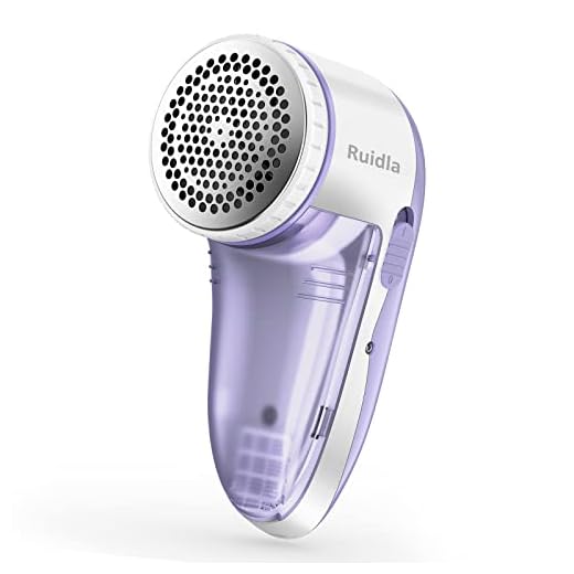 Ruidla Fabric Shaver Defuzzer, Electric Lint Remover, Rechargeable Sweater Shaver with Stainless Steel 3-Leaf Blades, Dual Protection, Removable Bin, Easy Remove Fuzz, Lint, Pills, Bobbles