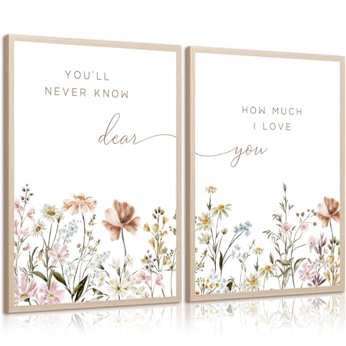 Image of Girl Nursery Floral Wall Art Decor Boho Wildflower Canvas Wall Decor Baby Girl Room Flower Poster Vintage Nursery Botanical Art Prints Pink Coastal Pictures for Toddler Bedroom 12x16x2 Inch Unframed