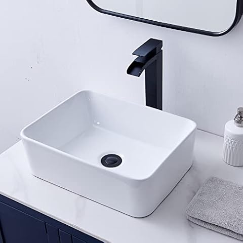 VCCUCINE Rectangular Vessel Sink, 16"X12" Small Bowl Bathroom Vessel Sink, White Ceramic Lavatory Above Counter Art Basin Vanity Sink Cover