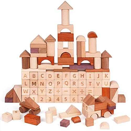 Agirlgle 86Pcs Wooden Building Blocks Set Abc Blocks- Wood Stacking Blocks Stacker For Toddlers Baby Natural Wooden Blocks Construction Preschool Early Learning Toys Sorting 26 Abc Alphabets Blocks #TOP3