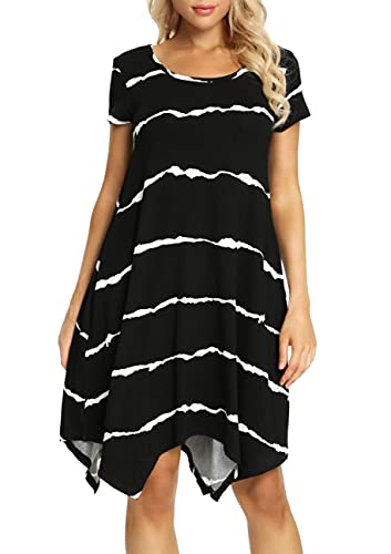 Image of Women Casual Loose Soft Crewneck Short Sleeve Pockets Swing T-Shirt Dress