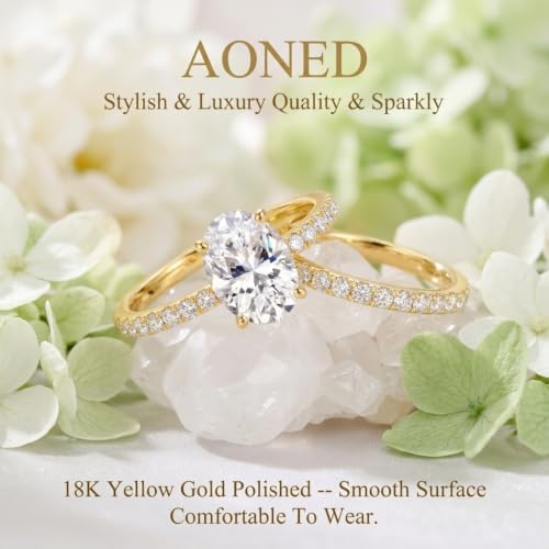 Engagement Rings For Women Wedding Rings Fake Engagement Ring Set Travel Diamond Rings 14K Gold Plated Faux 3 Carat 3CT Oval Cubic Zirconia CZ Bridal Ring Sets Band Rings Vacation Cheap 2pcs, Size 7