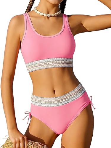 Image of Teen Girls Swimsuit Two-Piece Bikini Set Adjustable Shoulder Straps Bathing Suit Kid Athletic Swimwear with Chest Pad