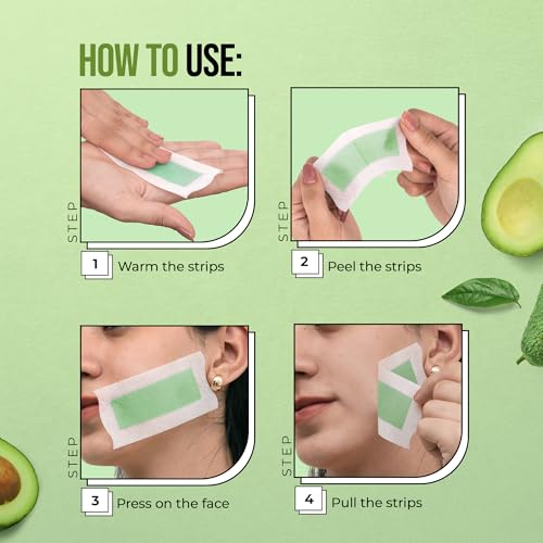 Image of Hilary Rhoda Women One Go Facial Wax Strips | Avocado Oil Extract | Ready-to-Use for Upper Lip, Chin & Cheeks | Hair Removal Strips with 2 Wipes | Painless, Quick & Gentle Waxing | 20 Strips