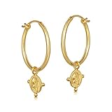 Brandlinger ® Pendientes Aros De Plata De Ley 925 Bañada En Oro De 14K Con Colgante Moneda Antigua