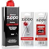 Zippo Lighter Fluid 125ml – Zippo Fuel Refill Kit with Genuine Wick and 6 Flints | Windproof, Low Odor, Fast Ignition, Easy Refill Nozzle, Original Lighter Accessories