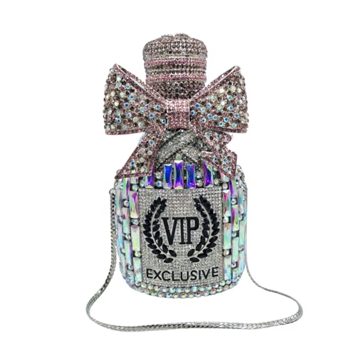 Image of UMREN Women Champagne Bottle Rhinestone Evening Bag Sweet Bow Diamond Clutch Purse Crystal Handbag for Party Cocktail