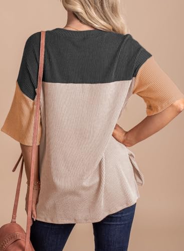 Eytino Womens Plus Size Tunic Tops Crewneck Short Sleeve Color Block Pullover Shirts (1X-5X)2