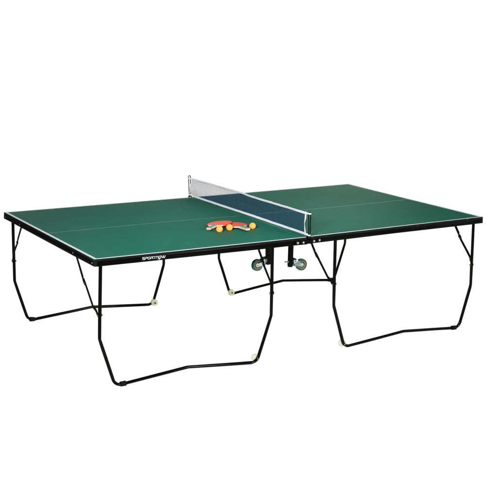 Mesa de ping pong plegable para interiores con ruedas, mesa de acero estable, incluye raquetas y bolas para el hogar, ocio o uso en clubes