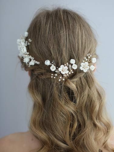 AW BRIDAL Wedding Hair Pins Flower Bridal Hair Pieces Bridal Hair Comb Clip Wedding Hair Accessories for Brides Bridesmaids 2Pcs (Gold)