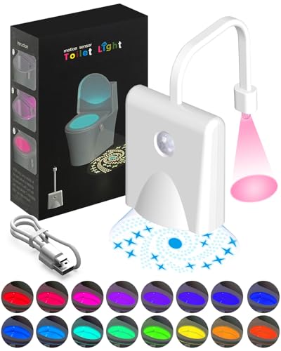 Maraiss Motion-Activated Toilet Seat Light Sensor, Rechargeable Projectable LED Toilet Light with 12 Colors, Waterproof Washroom Night Light for Men Women