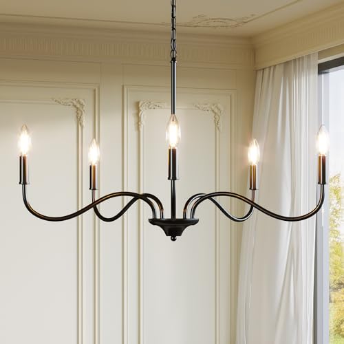 Tribesigns Black Chandelier, 5-Light Chandeliers for Dining Room Lighting Fixtures Hanging, Pendant Light Fixtures Farmhouse Industrial Lighting for Kitchen, Living Room, Bedroom and Entryway by Tribesigns - Image 9