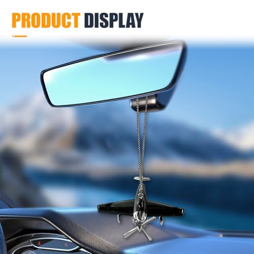 DEAELF Airplane Car Mirror Hanging Accessories, Solar Powered Revolve Car Rear View Mirror Charm, Creative Helicopter Vehicle Ornament, Auto Interior Decoration Pendant for Sedan, SUV, Truck (Black)