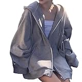 [Big laugh] [ビッグラフ] トップス パーカー アウター ビック シルエット ジップ アップ オーバー サイズ フード 大人 長袖 レディース (グレー, M)