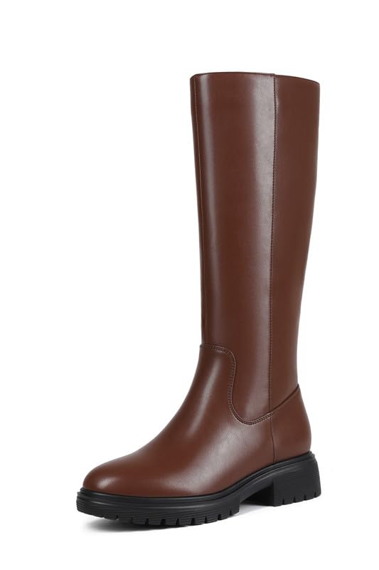 Image of ZJA Knee High Boots Women Platform Round Toe Low Flat Heel Fall Riding Fashion Tall Boots Long Clearance Boots