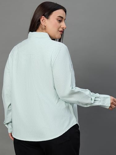 Image of Style Quotient Plus Women Blue and White Stripe Polycotton Regular Formal Shirt